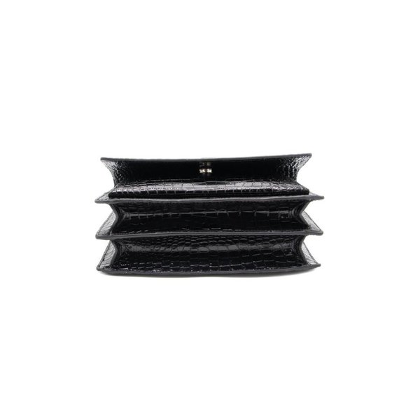 Saint Laurent Chain Sunset In Black Silver Hardware (7238)Crocodile-embossed Bag - Picture 5 of 12